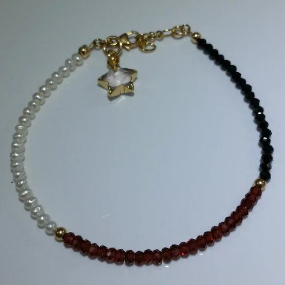 Classic Black Spinel Freshwater Pearl Garnet Gold-filled Bracelet - Picture 4 of 10